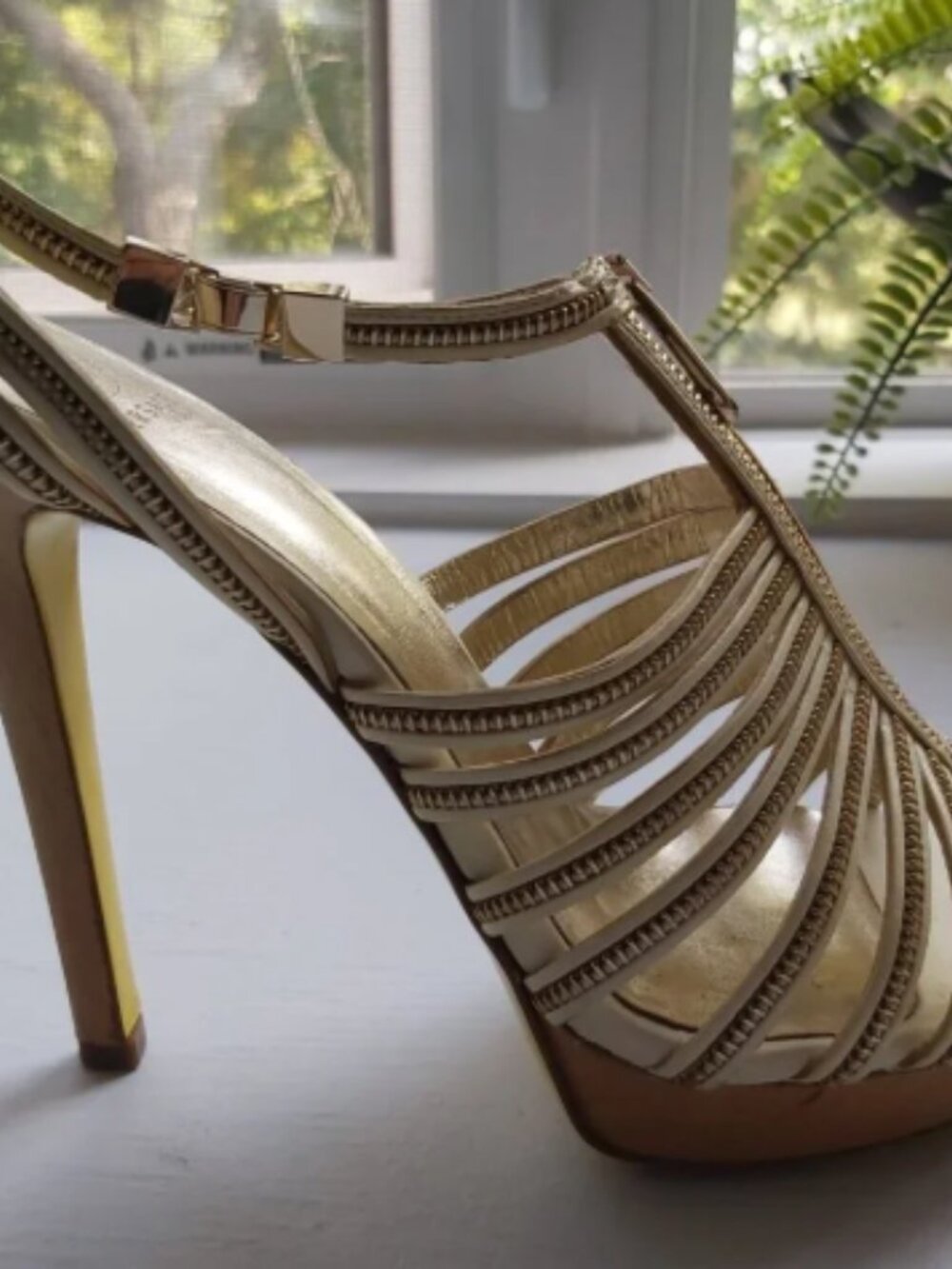 Authentic Versace Gold Strappy High Heel Sandals – Women's